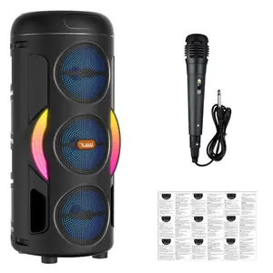 Portable Speaker with Wired Microphone Large Boombox Speaker Support TWS/AUX/USB/TF Card/FM Radio for Outdoor Party Beach Backyard Home