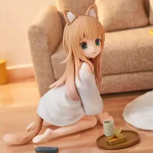 Yellow Bean Powder Anime Figure Sitting Girl Eating Fish Lady Model Collectible Birthday Gift Static Toy for Ages 3+