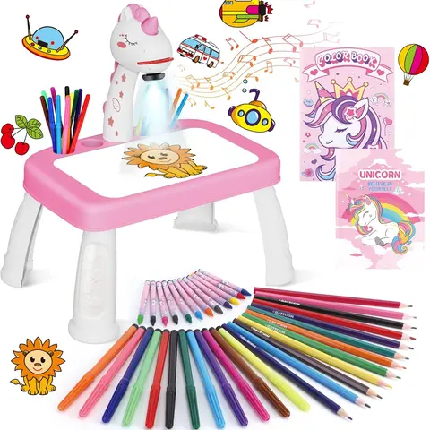 Drawing Projector for Kids, Art and Crafts, Drawing Board with Music, Color Pens, Pencils, Crayons, Scrapbook, Unicorn Sticker Book, Ideal Toy for 3+ Year Old Girls & Boys (Unicorn Kit)