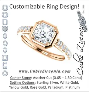 Cubic Zirconia Engagement Ring- The Lynette (Customizable Cathedral-style Bezel-set Asscher Cut 13-stone Design with Round Band Accents)