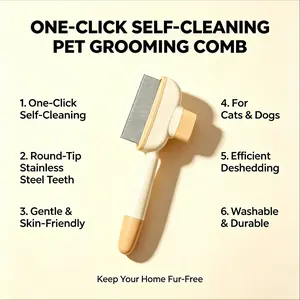 One-Click Self-Cleaning Pet Grooming Comb, Deshedding Brush for Cats & Dogs, Removes Loose Fur, Relieves Itching, Suitable for Long & Short Hair