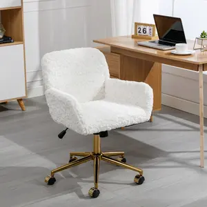 A&A Furniture Office Chair, Faux Fur Home Office Chair with Golden Metal Base