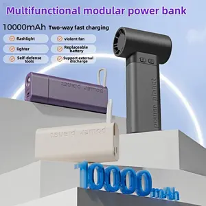 DOMEIU Power Planet Pro 10000mAh Modular Power Bank with USB-C Cable, Flashlight, Fan, and Lighter for Outdoor Camping, Hiking, and Emergency Situations - Eco Friendly Rechargeable, Compact, Magnetic chargers