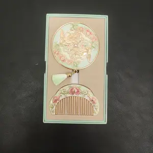 Vintage Court-Style 2-Piece Makeup Tool Set (Comb + Small Round Mirror) - Exquisite Enamel Floral Comb, Metal-Edged Portable Mirror, Travel-Friendly Beauty Accessory