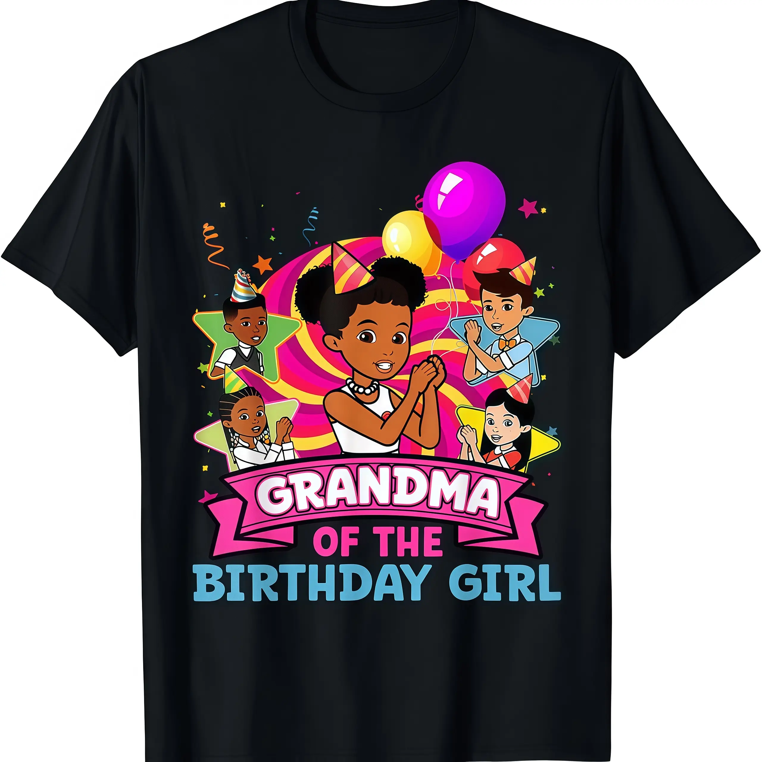 Classic crewneck short sleeve tee featuring Grandma Gracie's Corner cute doll birthday graphic. Great casual outfit for birthday parties and celebration events.
