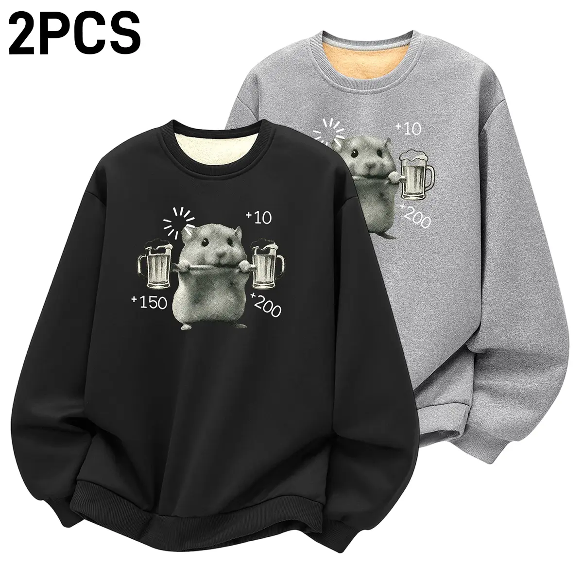 2PCS Men’s Casual Crewneck Sweatshirt, Long Sleeve Loose Fit Top, Vintage Soft Fleece Sweatshirt, Fashion Street Print Sweatshirt, Unisex, suitable for fitness, dates, running, basketball, walking, travel, sleepwear, men’s everyday wear—loose and comforta