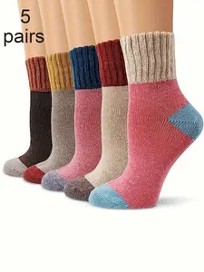 5 pairs of women's thickened winter mid-calf socks, cold-proof and warm-keeping looped socks, soft and comfortable floor Soft Comfy Socks