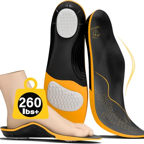 Orthopedic Insoles for Adults, Doctor-Recommended Anti-Fatigue Arch Support Insoles & Heel Liners, 260 lbs+ Heavy Support, Triple-Layer Contoured Viscoelastic High Arch, 40% Foot Pressure Reduction, Plantar Fasciitis Relief, Trimable Edges, Work Wear Use