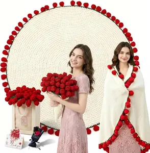 99 flowers Handmade 3D Rose Crochet Blanket, 100% Cotton Breathable Knit Throw for Sofa & Bed, Aesthetic Summer Air Conditioning Blanket, Romantic Home Decor Gift 1