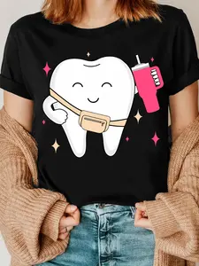 Fun Tooth Print T-Shirt, Dentist Dental Group T-Shirt