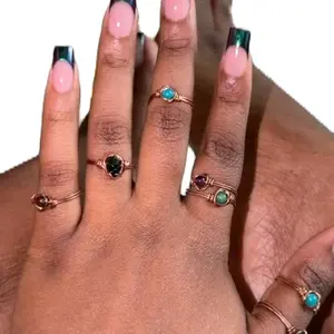 Black tourmaline Copper mini ring  tourmaline Copper ring mini crystal ring