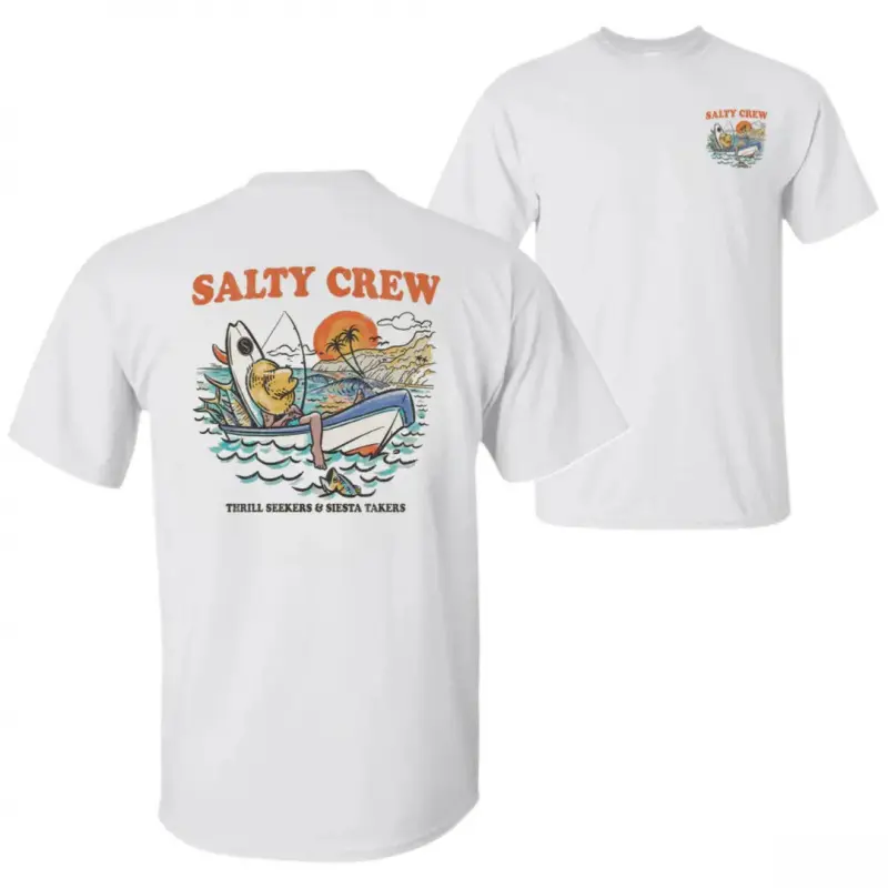 100% pure cotton Salty Crew casual T-shirt, suitable for those seeking excitement and enjoying a midday break, unisex beach and fishing themed pattern T-shirt, soft cotton blend shirt, coastal style gift