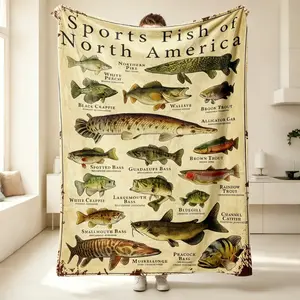 Fish Pattern Flannel Blanket, Soft & Comfortable Throw for School, Dormitory, Office, Perfect Lunch Break & Gift Blanket for Adults & Kids
