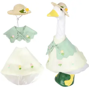 3 Pcs Spring Porch Goose Outfits for 23 inch Cement Goose Set, Outdoor Garden Statue with Adorable Gooses Outfit, Spring Garden Entrance Decoration, Includes Straw Hat, Collar, and Skirt