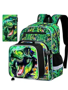16 Inch Dinosaur Design Boys Backpack Set, 3 Piece Kids School Bag with Lunch Box, Elementary & Kindergarten Use ()