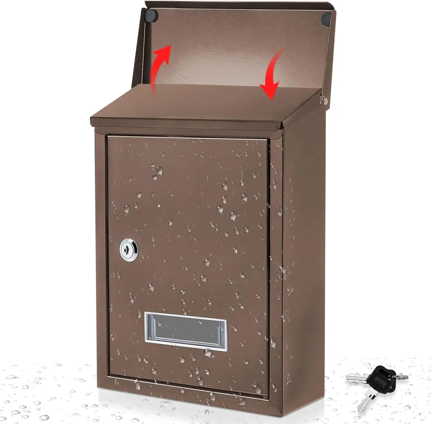 Weatherproof Mail Boxes with Key Lock,  Locking Wall Mount Metal Mailbox with Slot for Outside, Large Capacity for Mail, Packages, Donations, Voting 11.8" H x 8.3" L x 2.8" W, Brown
