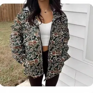 2025 new camouflage long sleeved zipper rainproof jacket, women's casual shirt, women's hoodie Tops Womenswear Sweatshirts Comfort