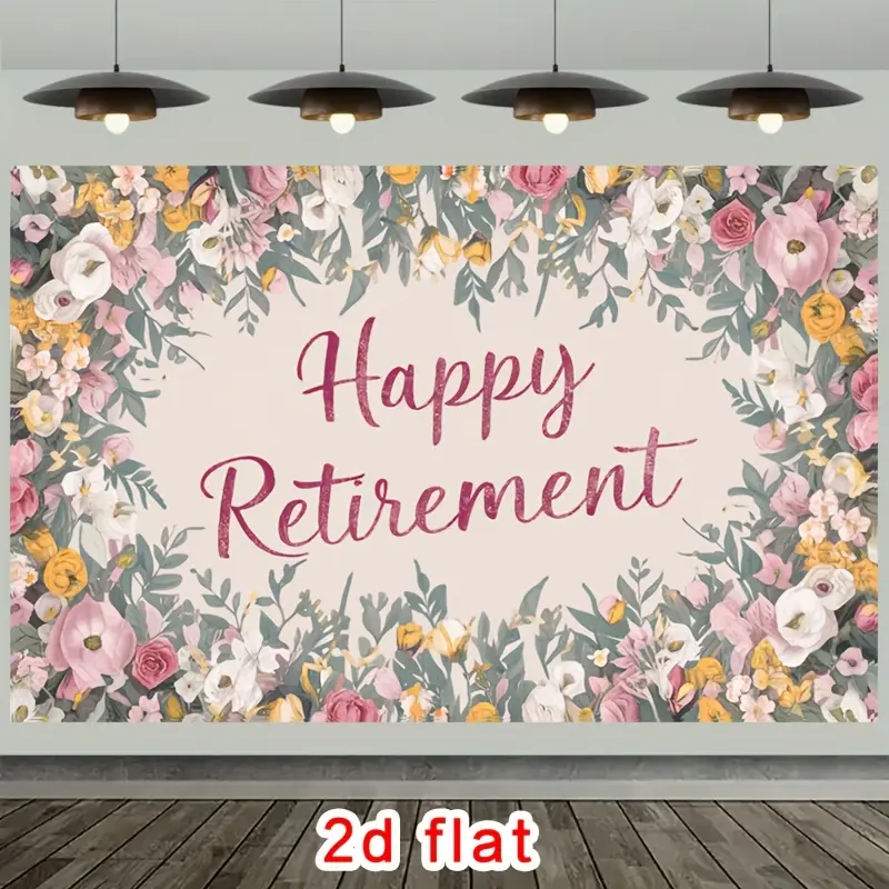 1pc Happy Retirement Party Banner with Pink-Yellow Backdrop - Soft Elegant Decorative Design Throws - No Electricity Needed, Suitable for Home & Garden Decor, Perfect Retirement Gift