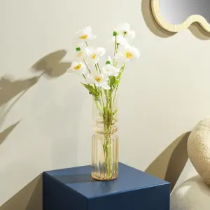 Iridescent Yellow Fluted 9.7 Indoor Tabletop Glass Vase - Elegant Design for Home Decor