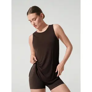 GLOWMODE TENCEL™ Modal Smooth Sailing Lightweight Silky Smooth Hip Length Side Slit Sleeveless Active Tank Low Impact Yoga Pilates Studio Gym Daily Casual Wear