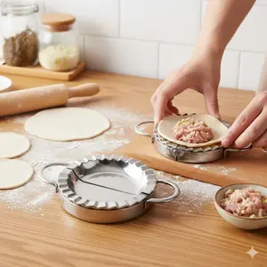 Stainless Steel Dumpling Maker Kit, Dough Cutter, Anti-Stick Flour Ring, Filling Scoop, Rustproof & Durable for Dumplings, Wontons, Ravioli, Efficient Kitchen Pasta Tool & Gadget, Kitchen Cooking Accessories, Kitchen Metal Utensils, Kitchen Utensils Tools