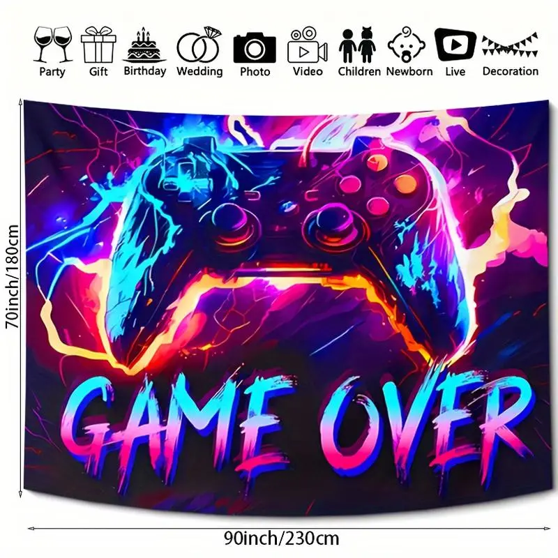 Gaming Room Fluorescent Tapestry Gaming Theme Tapestry For Gaming Room UV Blacklight Tapestry, Neon Lights For Gaming Rooms, Dorms, Living Rooms, Bedrooms, Home Decor/game Rooms/party Decorations, With Free Installation Kit 60X40 Gift Color