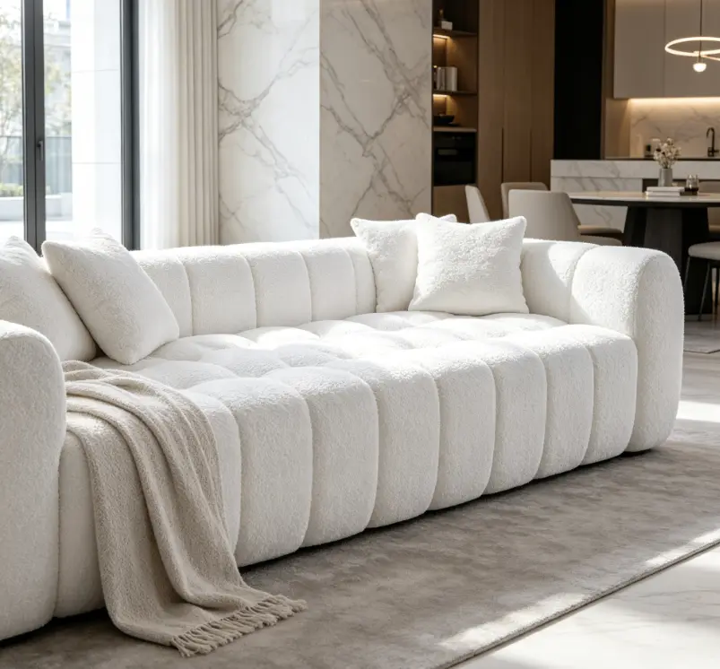 Marshmallow Cloud Compressed Boucle Sofa - 102.7in Oversized Modern Soft Living Room Sofa, 2-Cushion Indoor Apartment Couch