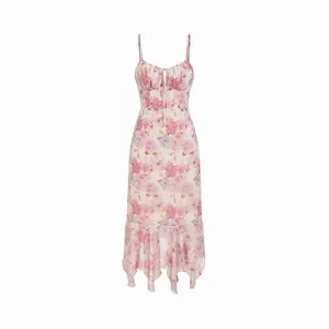 Cider Floral Mid Rise Drawstring Cami Maxi Dress