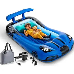 Inflatable Toddler Travel Bed with Safety Bumpers & 2 Mins Auto Inflation Pump, Portable Toddler Kids Air Mattress with Carry Bag for Home Grandma's Sleepovers Travel Camping, 330lbs Support
