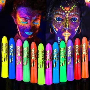 12-Color Glow in the Dark Face and Body Painting, Glow in the Dark Face Paint UV Black Light Neon Face Painting and Kids Body Painting Kits Halloween Camouflage UV Birthday Party Camouflage Party Supplies (12 Colors)