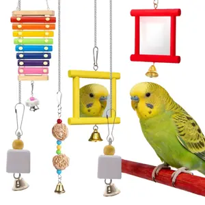 6 pcs chicken and parrot dual-purpose bird toy set, including colorful xylophone, interactive mirror, grinding stone, and rattan ball toys, to relieve boredom and promote healthy beak growth. Suitable for chickens, cockatoos, and tiger skin parrots