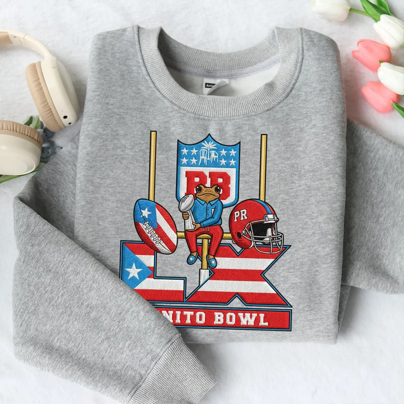Embroidered Benito Bowl Sweatshirt, Hoodie, Puerto Rico Embroidery Shirt, Football Fan Sweater, LX Shirt, Unisex, Gift For Her For Him