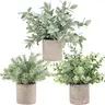 3 Pack Mini Potted Fake Plants, Artificial Plastic Eucalyptus Topiaries, Home Office Desk Decor, Farmhouse Room Bathroom Decoration, Botanical Decor