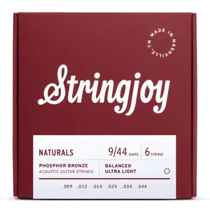 Stringjoy 9-44 Ultra Light Gauge Naturals - Phosphor Bronze Acoustic Guitar Strings