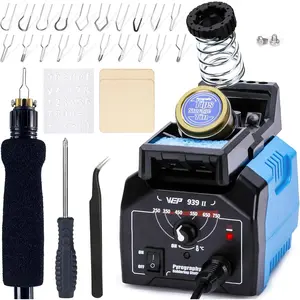 939-II Pyrography Station   Kit 32-IN-1 with 20  Burner Tips Comfort Pen with 2 Letter Number Stencils, 2 Unfinished , 1 Pen Holder Woodburning Tools