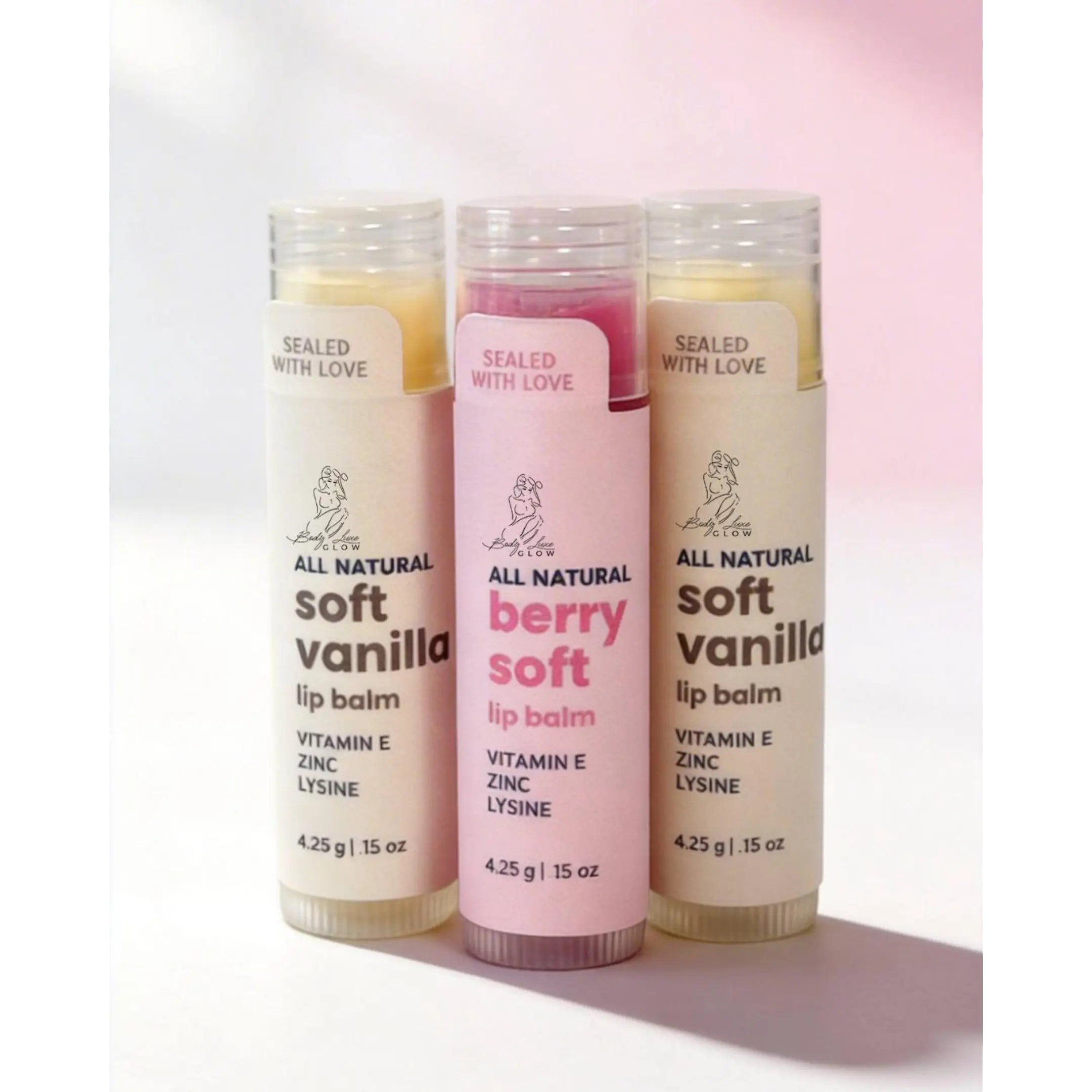 Soft Vanilla + Berry Soft  Lip Balm with Zinc + Lysine + Vitamin E  (2 Vanilla + 1 Berry Pack) – All Natural Hydrating Balm