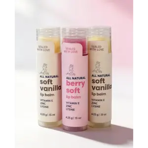 Soft Vanilla + Berry Soft  Lip Balm with Zinc + Lysine + Vitamin E  (2 Vanilla + 1 Berry Pack) – All Natural Hydrating Balm