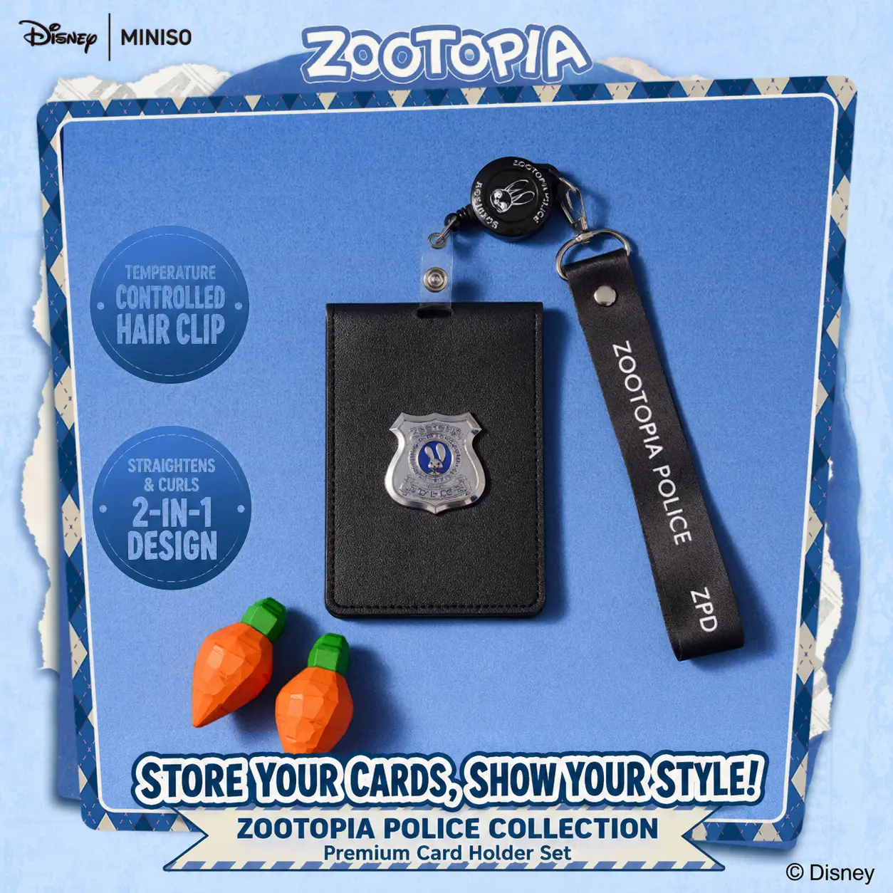 MINISO x Disney Zootopia Judy Hopps Police Life Series Vertical Card Holder Keychain | Cute ID Badge Wallet for Work, School, Travel & Bags, Back To School