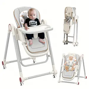 Black Friday High Chairs For Babies And Toddlers 8 Adjustable Height & 6-Position Backrest Baby Swings Foldable Baby High Chair With Wheels For Infants With 5 Point Harness And Double Removable Tray Baby Growth High Chair For Baby Gift Free Mom'S Hands ou