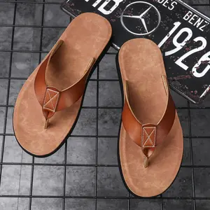 Men's Leather Flip Flops - Comfortable Summer Beach Slides for Casual Outdoor