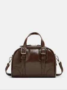 Women's Elegant Boston Bag, Plain Color Bowling Ball Fashion Handbag, Versatile Crossbody Shoulder Bag for Daily Shopping