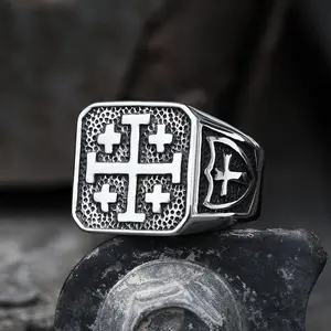 GTHIC Jerusalem Cross Stainless Steel Ring for Men and Women Minimalist Jewelry