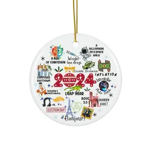 2024 notable events christmas ornament, cute 2024 news events ornament, newsmaker ornament gift, stocking stuffer, year in review ornament printed on 2 sides, xmas tree hanging, christmas gift