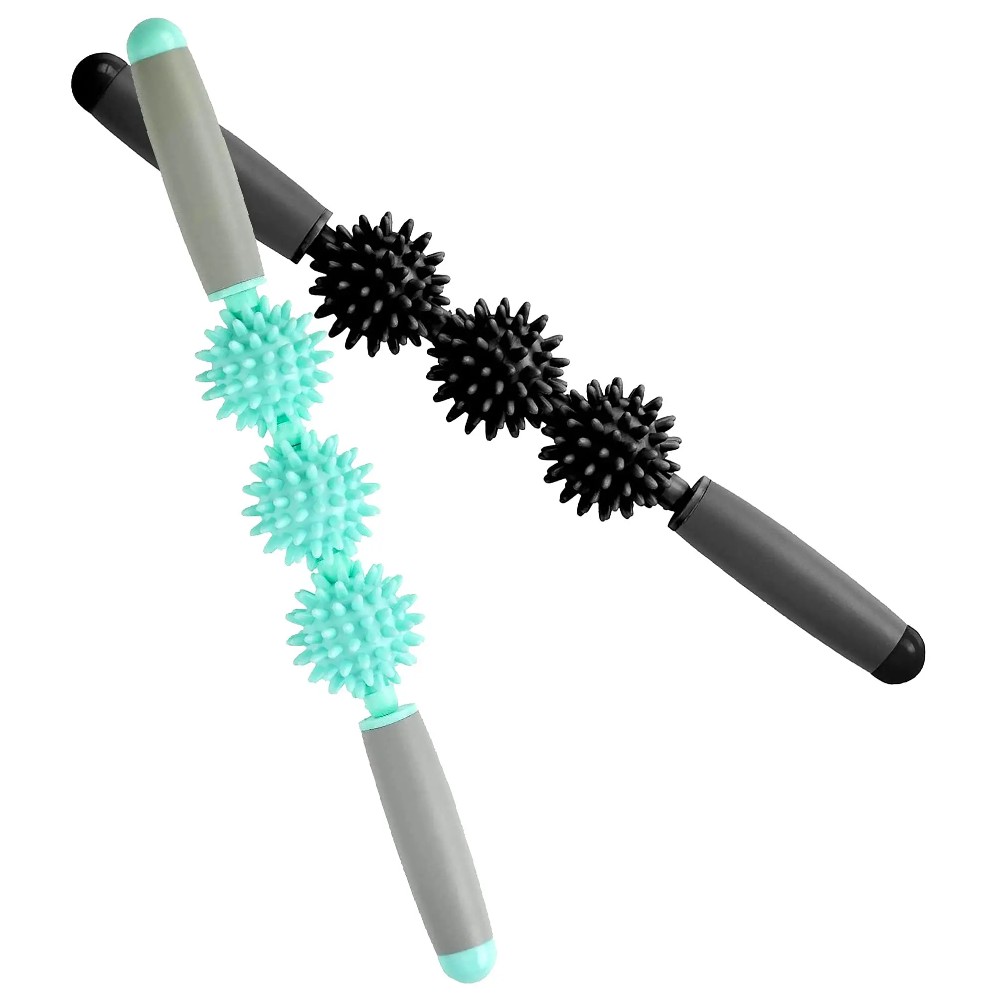 Pack of 2 Cellulite Massager, Muscle Roller for Relief Muscle Soreness, Physical Therapy & Recovery - 3 Massage Balls Design - Mint Green & Black(15.7 inches)
