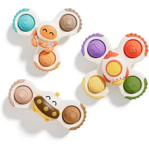 3PCS Pop Suction Cup Spinner Sensory Airplane Travel Toys for 1 2 Year Old Boy Girl Birthday Gift | Novelty Spinning Tops Easter Basket Stuffers for Toddlers Infant | Baby Bath Toy Kids Ages 1-3