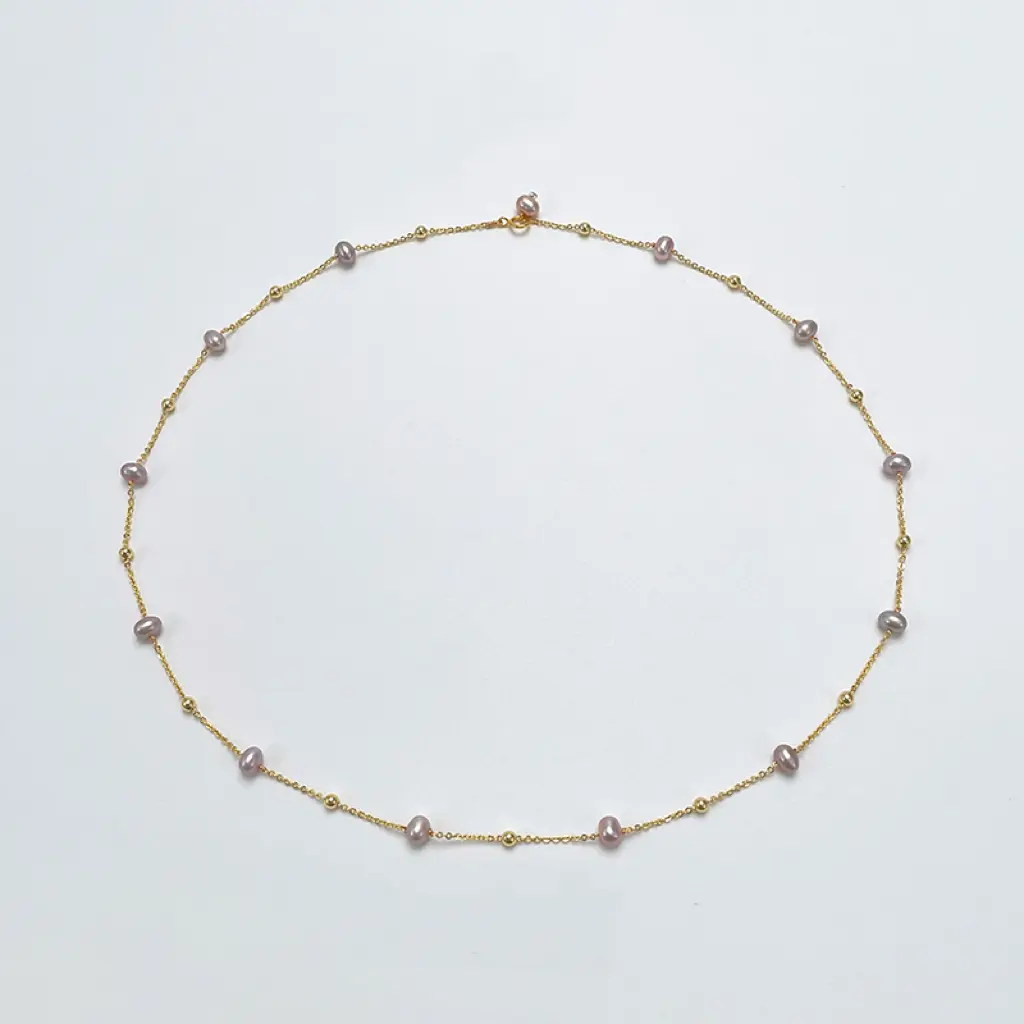 Purple Freshwater Pearl Starry Sky Choker Necklace, Dreamy Purple Rice‑Shape Pearl Station Necklace, Gold‑Tone Delicate Chain Dainty Pearl Necklace, Elegant Fashion Jewelry Gift for Women