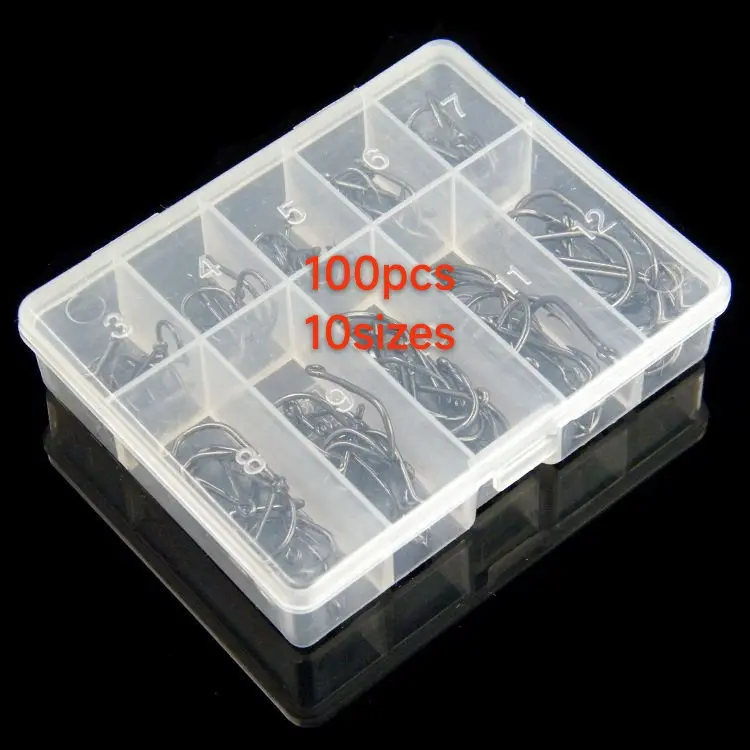 depesca Fishing Hooks Sea Fishing Boxed Set 10 Sizes 100 Pieces Holed Fishing Hook 3-12 Size A Box Containing 10 Units of the Same Model