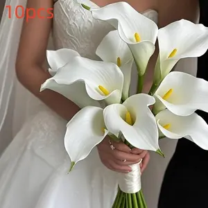10 lifelike calla lilies, flower bouquet, PU-textured, suitable for weddings and home décor, ideal for Mother's Day and spring flower arrangements, decorative artificial flowers, plastic simulation flowers