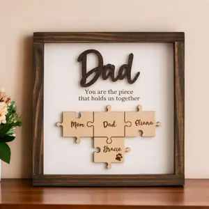 Personalized Puzzle Mom Dad Wood Art – Custom Father's Day Gìt, Mother's Day Gift, Home Decor & Grandma Birthday Keepsake | Unique Gift for Dad & First Father's Day Unique Gift for Mom & First Mother's Day, 2 layered