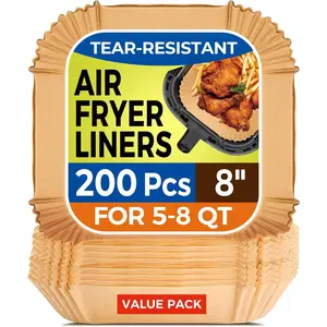 Air Fryer Paper Liners 200pcs Disposable 8" Square Baking Paper Liner for 5-8 qt Airfryer Basket Non-stick and Oil Proof Parchment Paper for Oven Pans & Baking